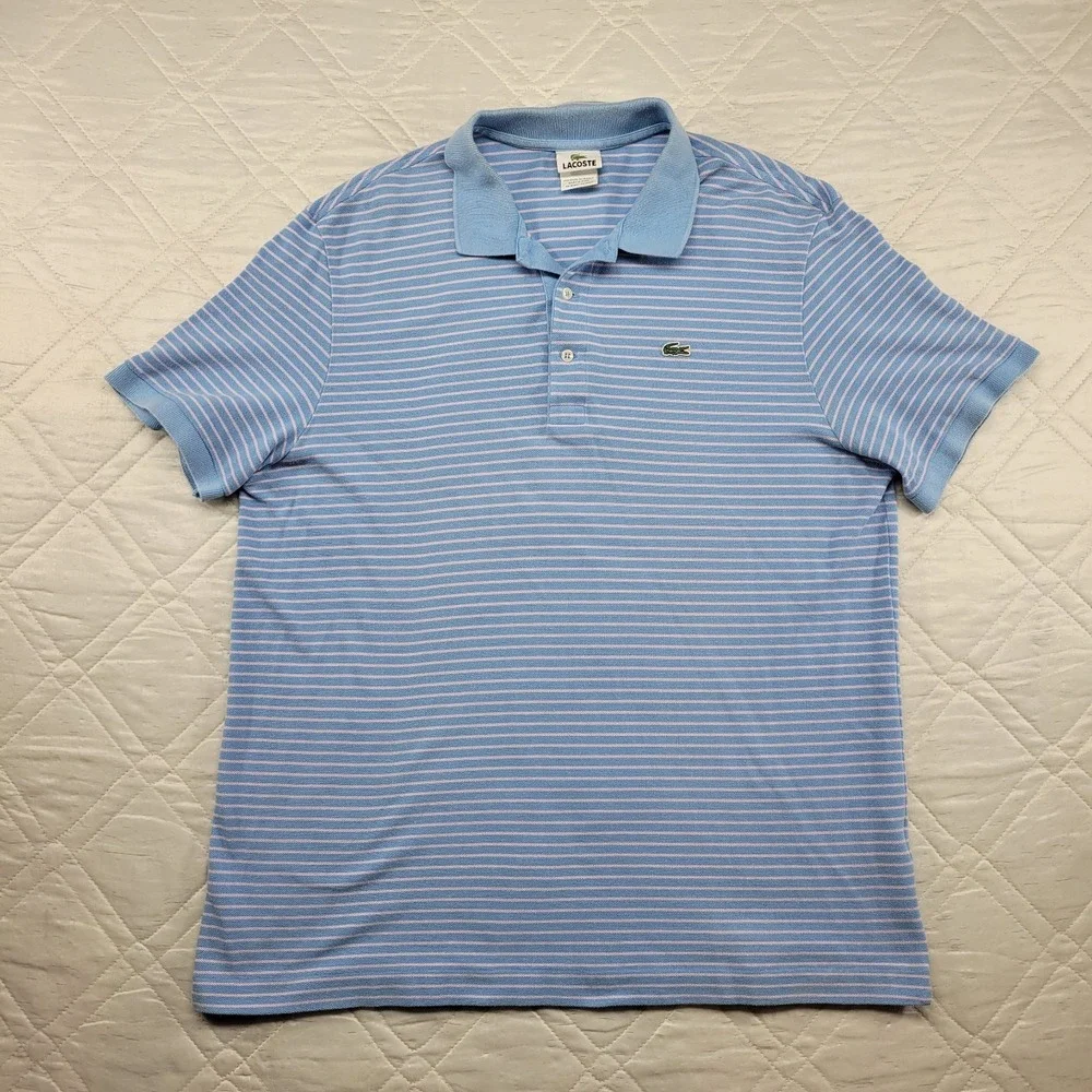 LACOSTE Vintage blue & pink striped polo shirt size 7 or XL